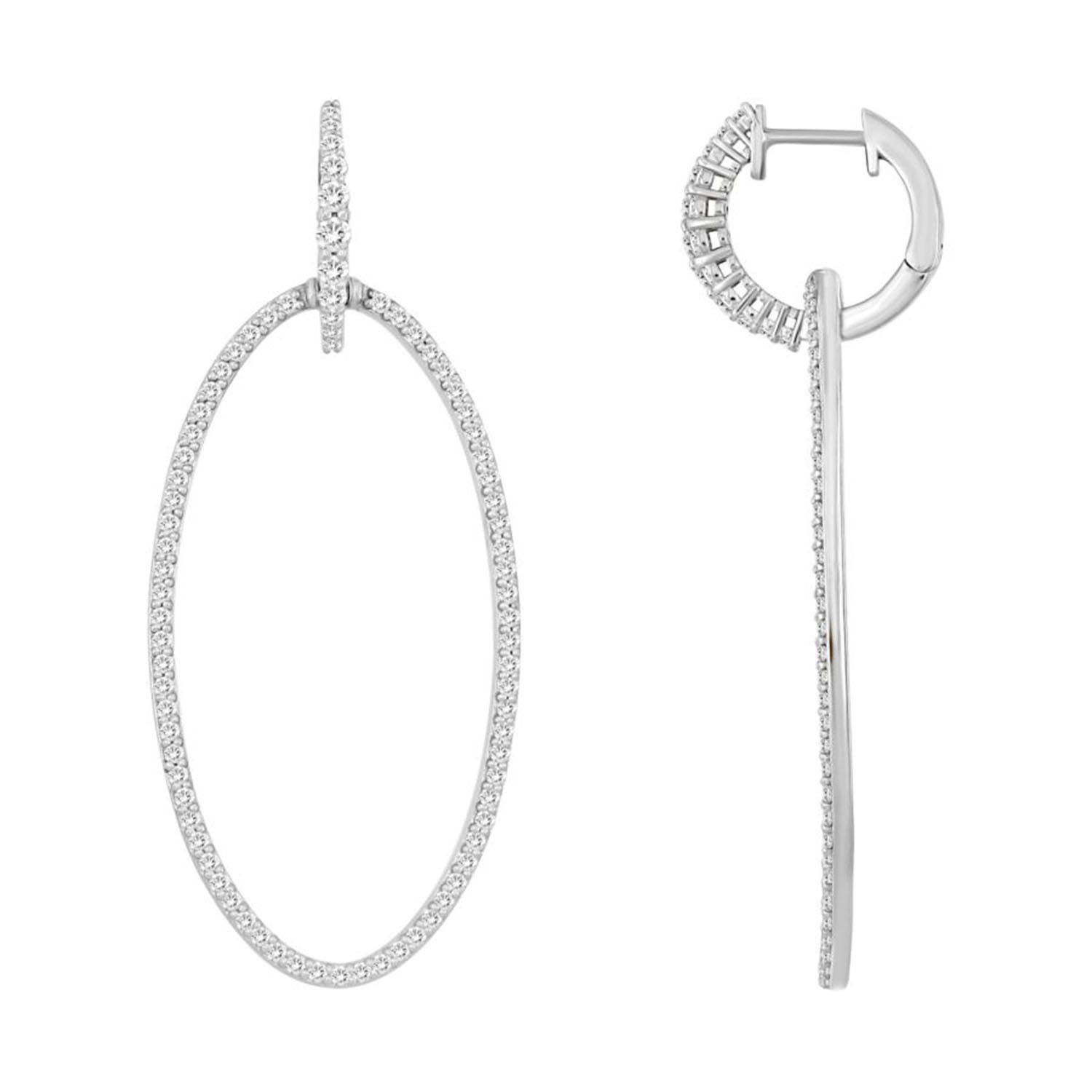 LADIES HOOP EARRINGS 1.25CT ROUND DIAMOND 14K WHITE GOLD - Image 1