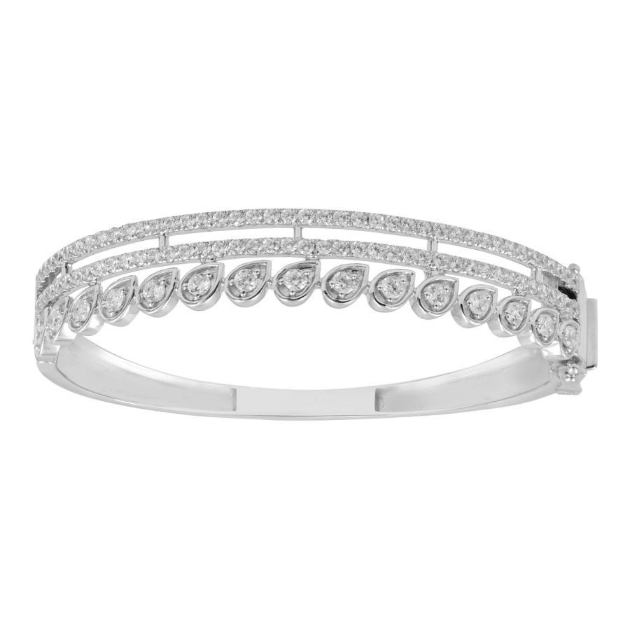 LADIES BANGLE 3.25CT ROUND DIAMOND 14K WHITE GOLD - Image 1