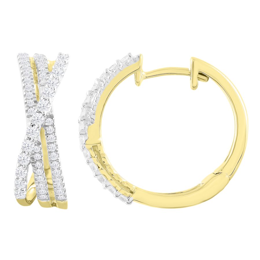 LADIES HOOP EARRINGS 0.50CT ROUND DIAMOND 14K YELLOW GOLD (SI QUALITY) - Image 1