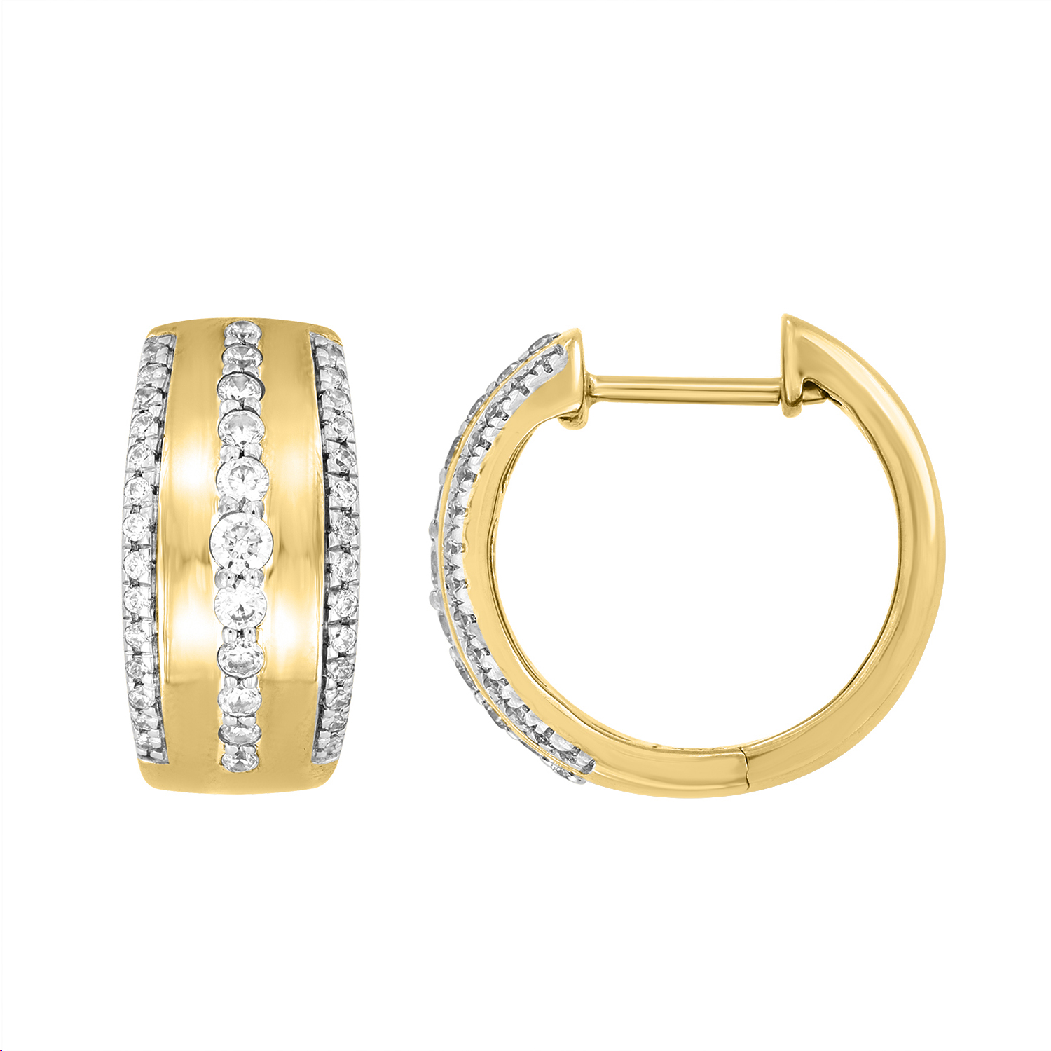 LADIES HOOPS EARRINGS 0.50CT ROUND DIAMOND 14K YELLOW GOLD - Image 1