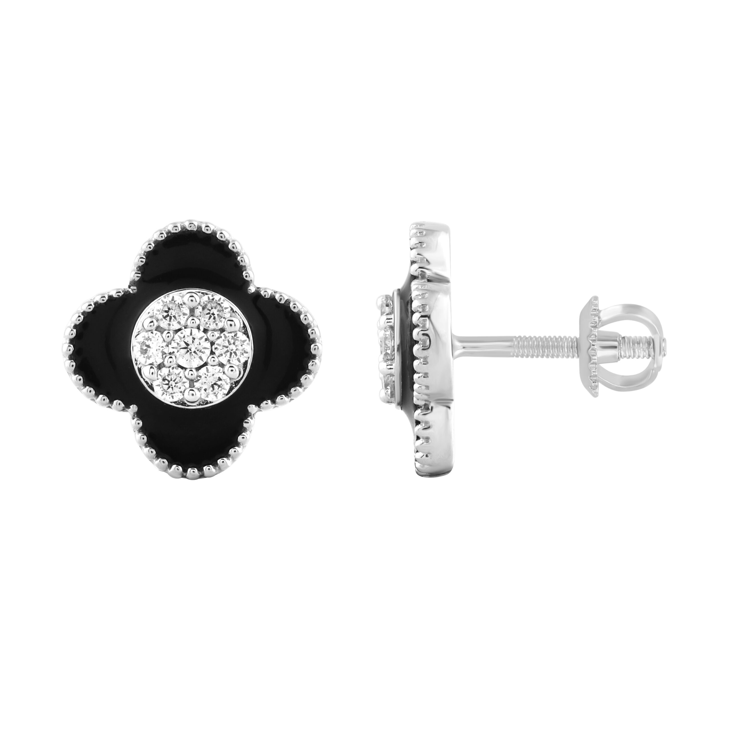 LADIES EARRINGS 0.33CT ROUND DIAMOND 14K WHITE GOLD - Image 1