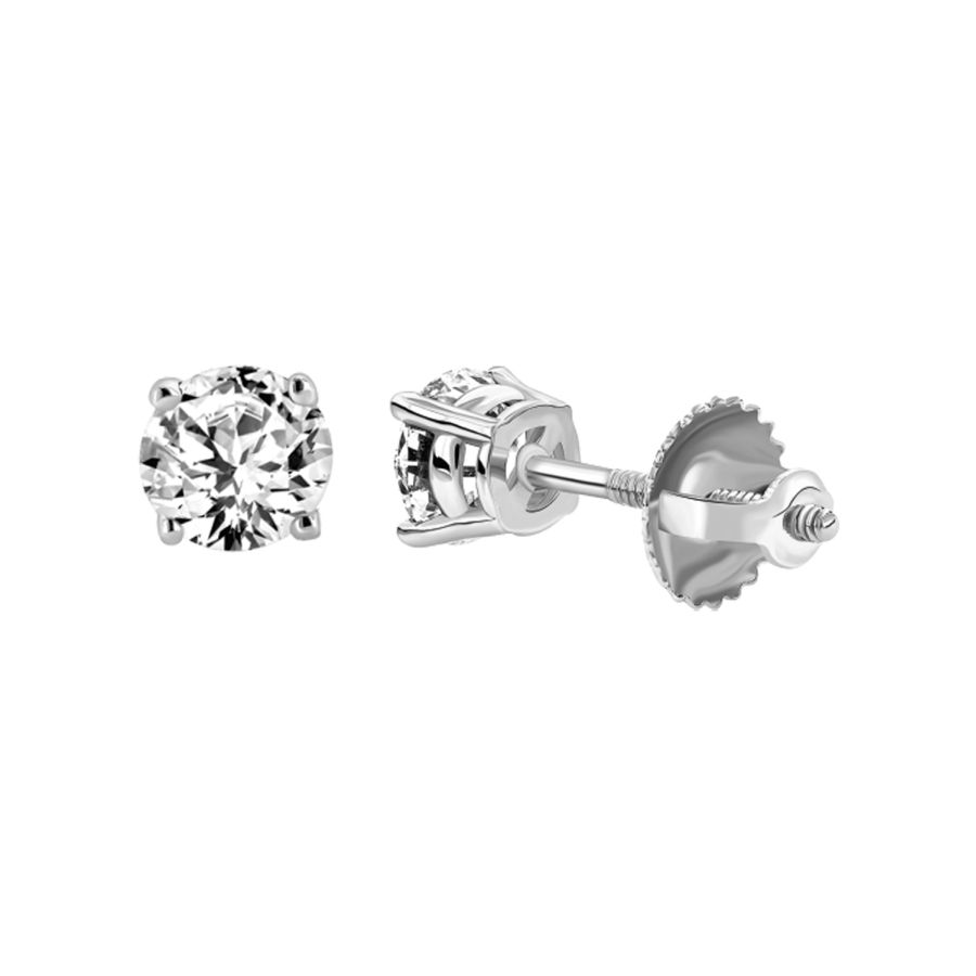 LADIES STUD EARRINGS 2.00CT ROUND DIAMOND 14K WHITE GOLD - Image 1
