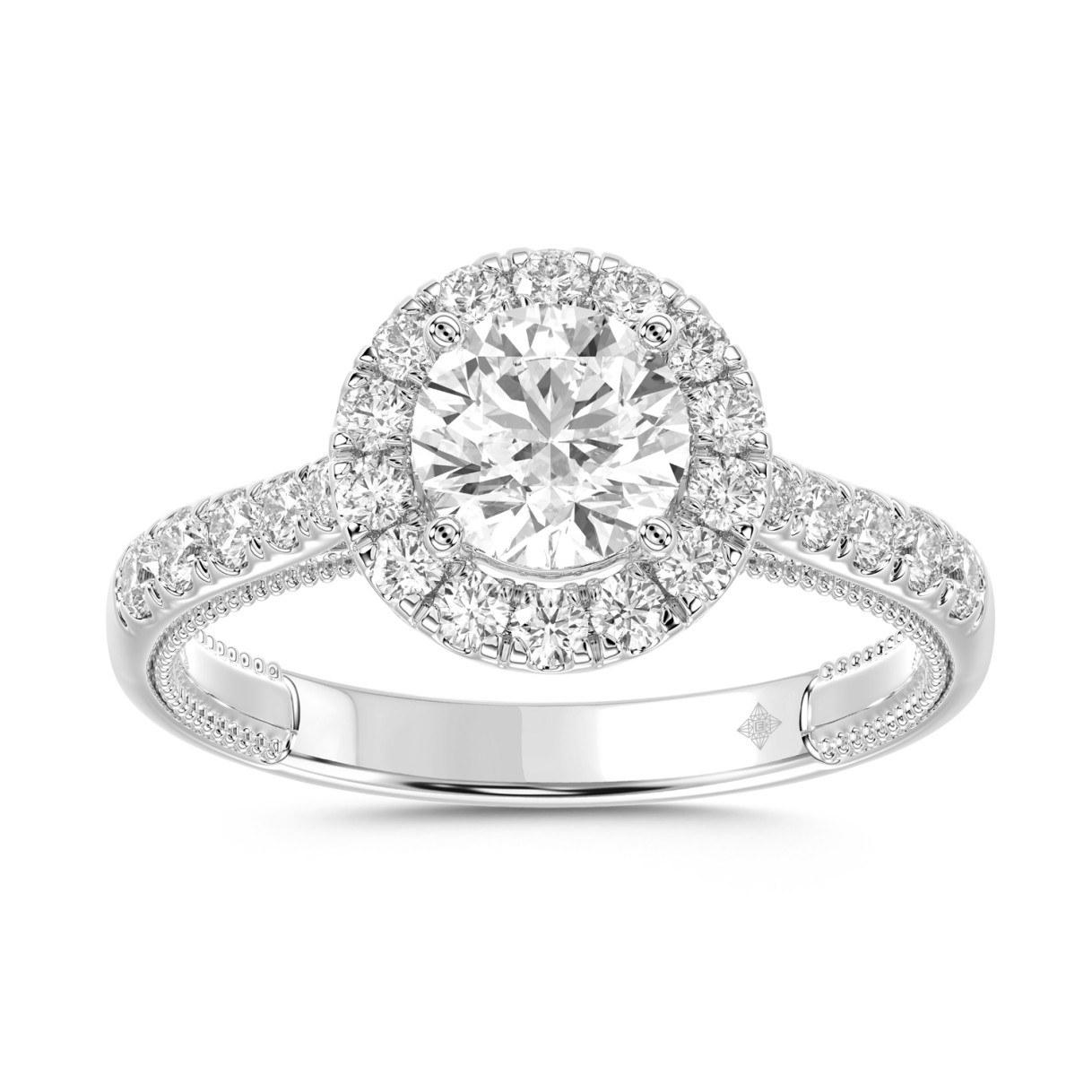LADIES RING 1 1/2CT ROUND DIAMOND 14K WHITE GOLD (CENTER STONE ROUND DIAMOND 1CT) - Image 1