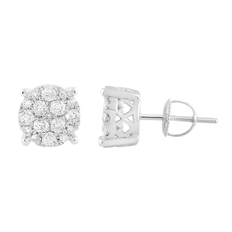 LADIES STUD EARRINGS 0.75CT ROUND DIAMOND 10K WHITE GOLD - Image 1