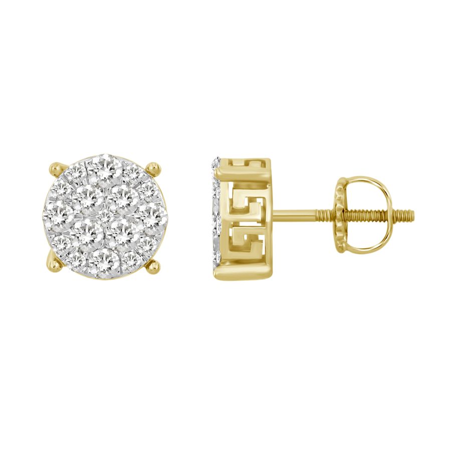 LADIES STUD EARRINGS 1.00CT ROUND DIAMOND 10K YELLOW GOLD - Image 1