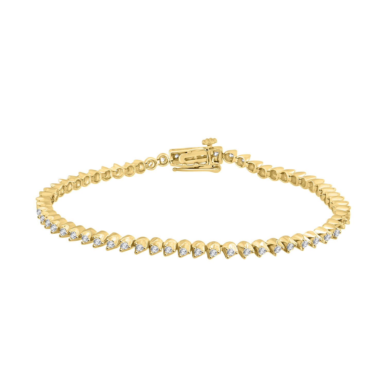 LADIES BRACELET 1.00CT ROUND DIAMOND 14K YELLOW GOLD - Image 1