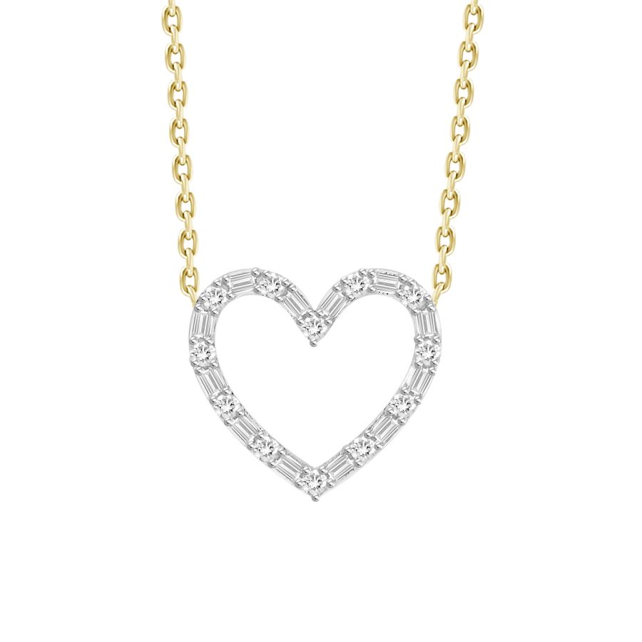 LADIES NECKLACE 0.20CT ROUND/BAGUETTE DIAMOND 10K YELLOW GOLD - Image 1
