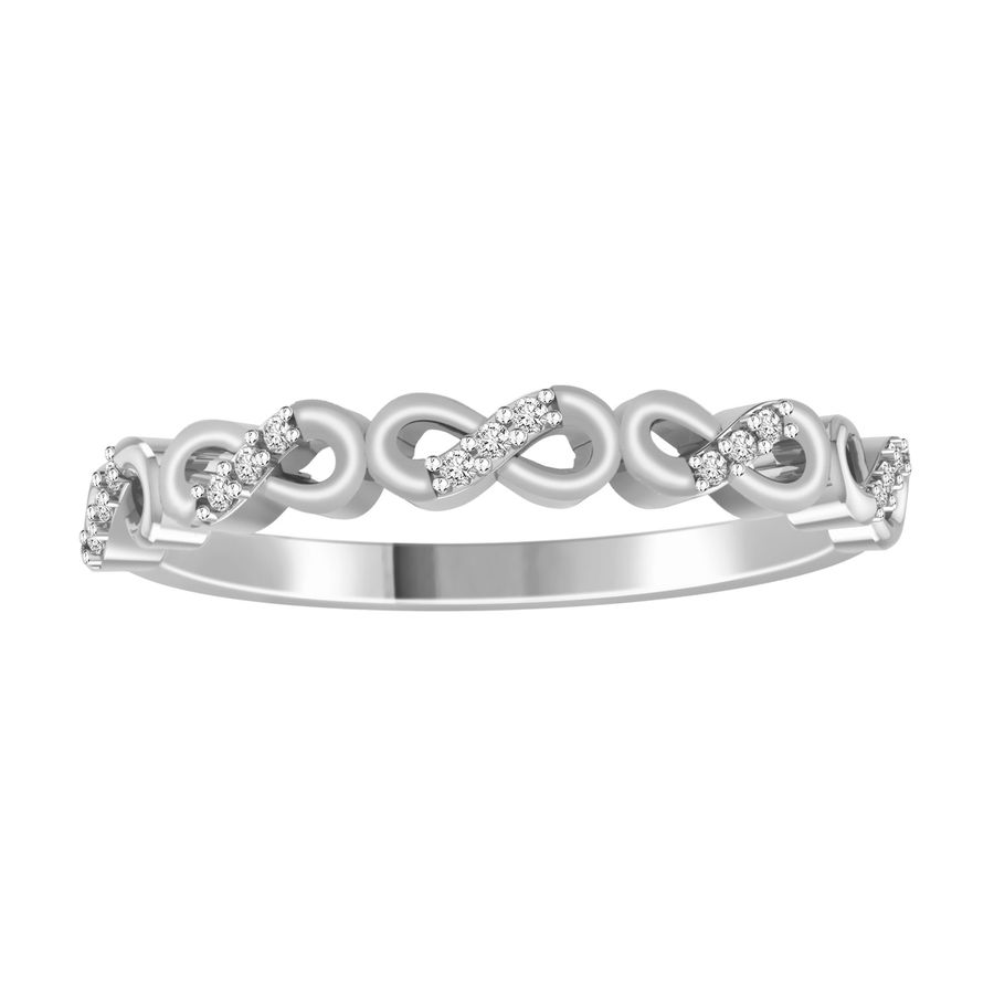LADIES STACKABLE BAND 0.05CT ROUND DIAMOND 14K WHITE GOLD - Image 1