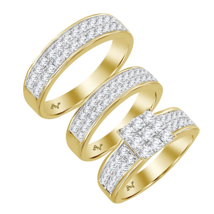 LADIES TRIO SET 2.00CT ROUND DIAMOND 10K YELLOW GOLD - Image 1