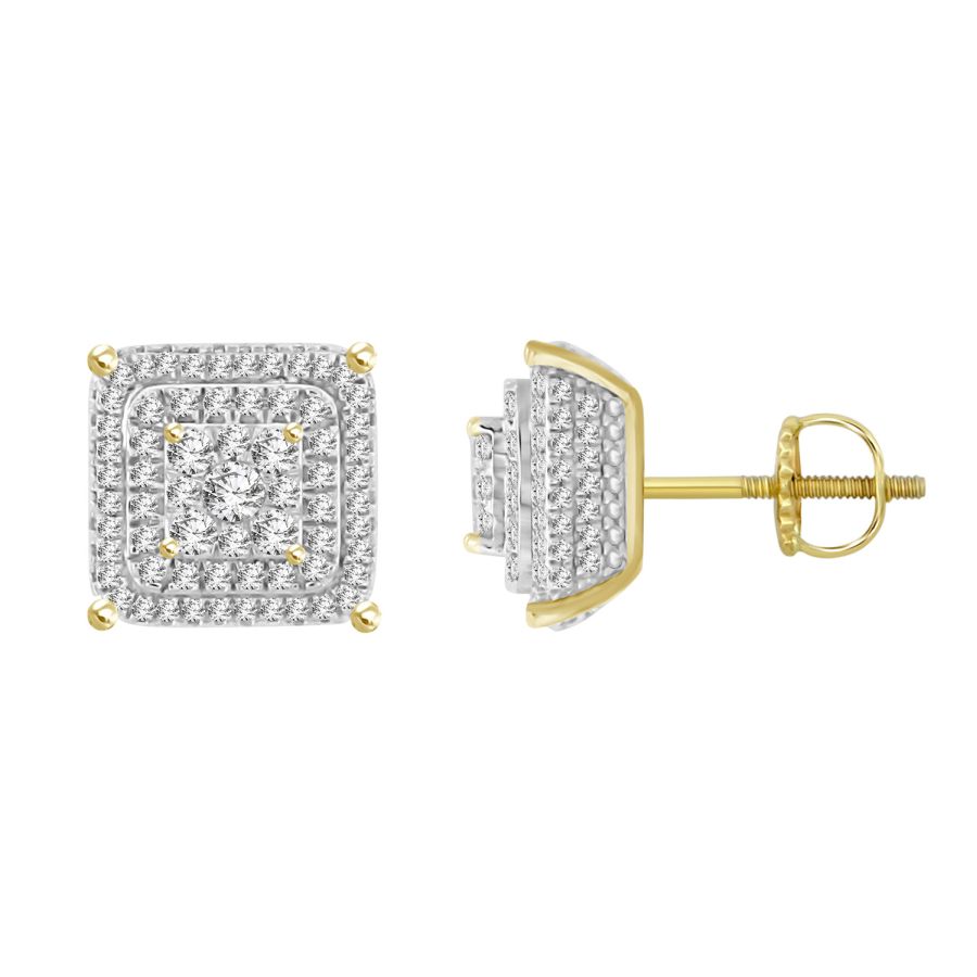 LADIES STUD EARRINGS 1.00CT ROUND DIAMOND 10K YELLOW GOLD - Image 1