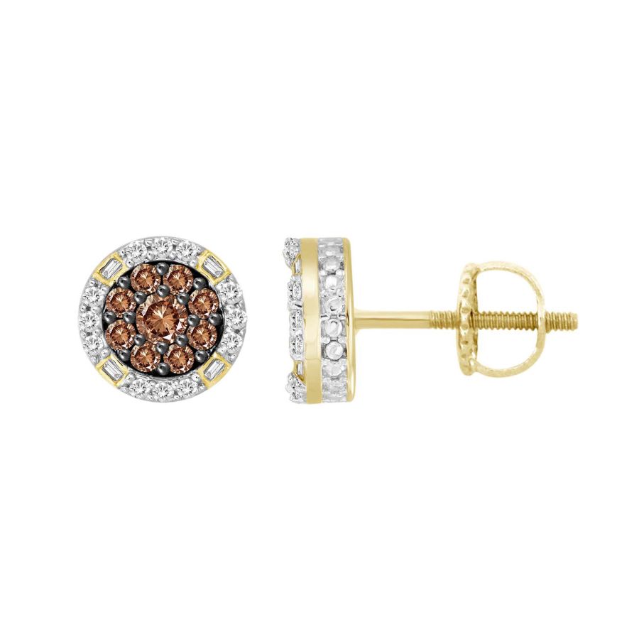 LADIES EARRINGS 0.50CT ROUND/BAGUETTE DIAMOND 10K YELLOW GOLD - Image 1