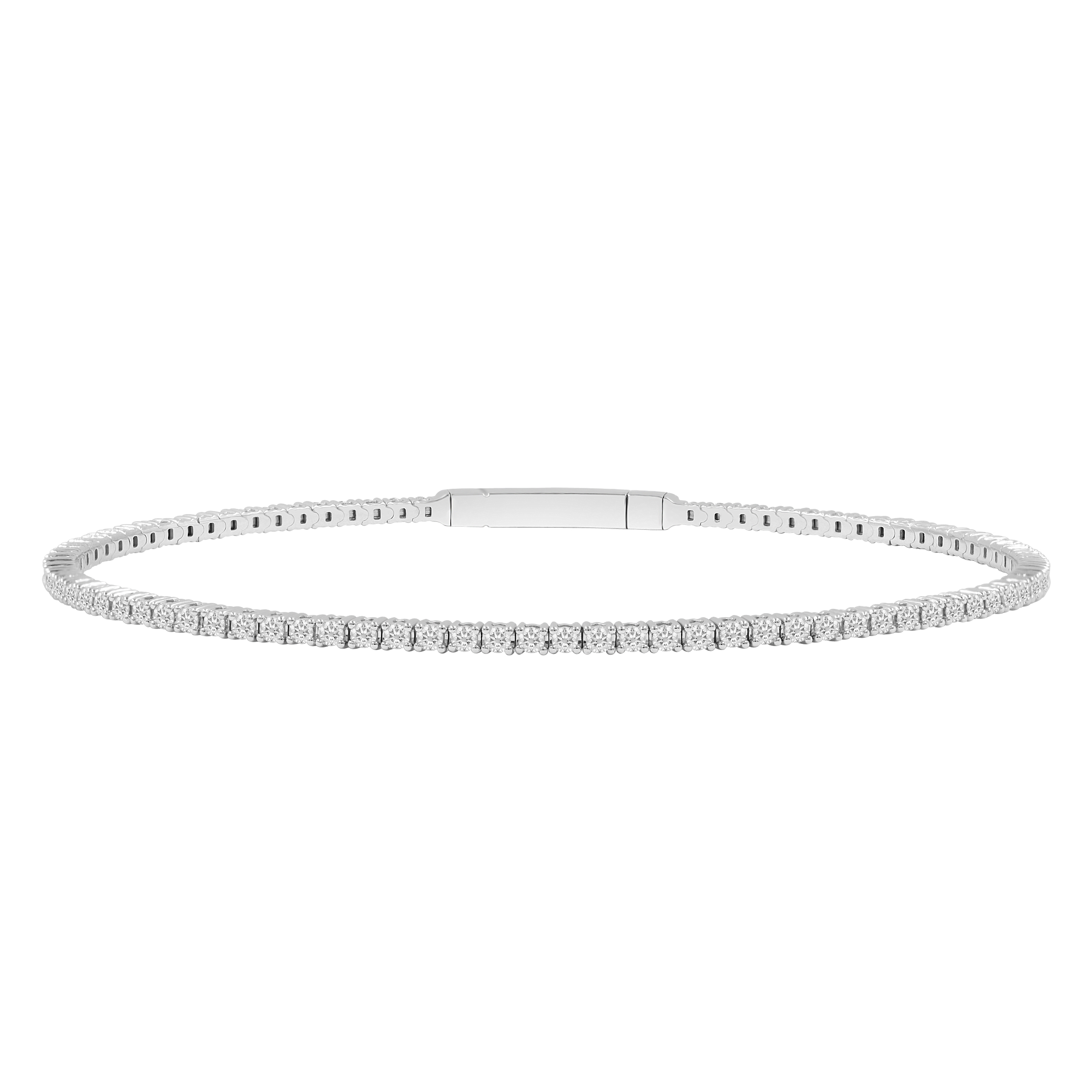 LADIES FULL FLEXIBLE BANGLE 2.00CT ROUND DIAMOND 14K WHITE GOLD - Image 1