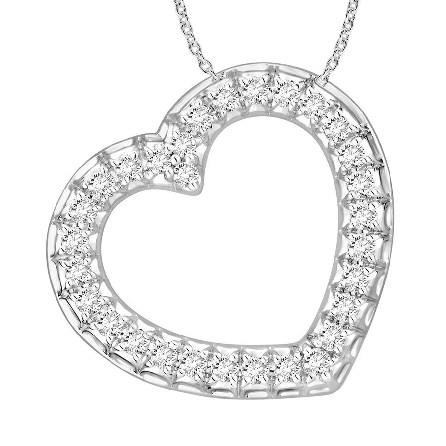 LADIES PENDANT WITH CHAIN 0.50CT ROUND DIAMOND 10K WHITE GOLD - Image 1