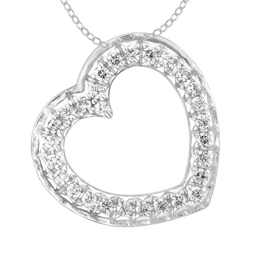 LADIES PENDANT WITH CHAIN 0.25CT ROUND DIAMOND 10K WHITE GOLD - Image 1