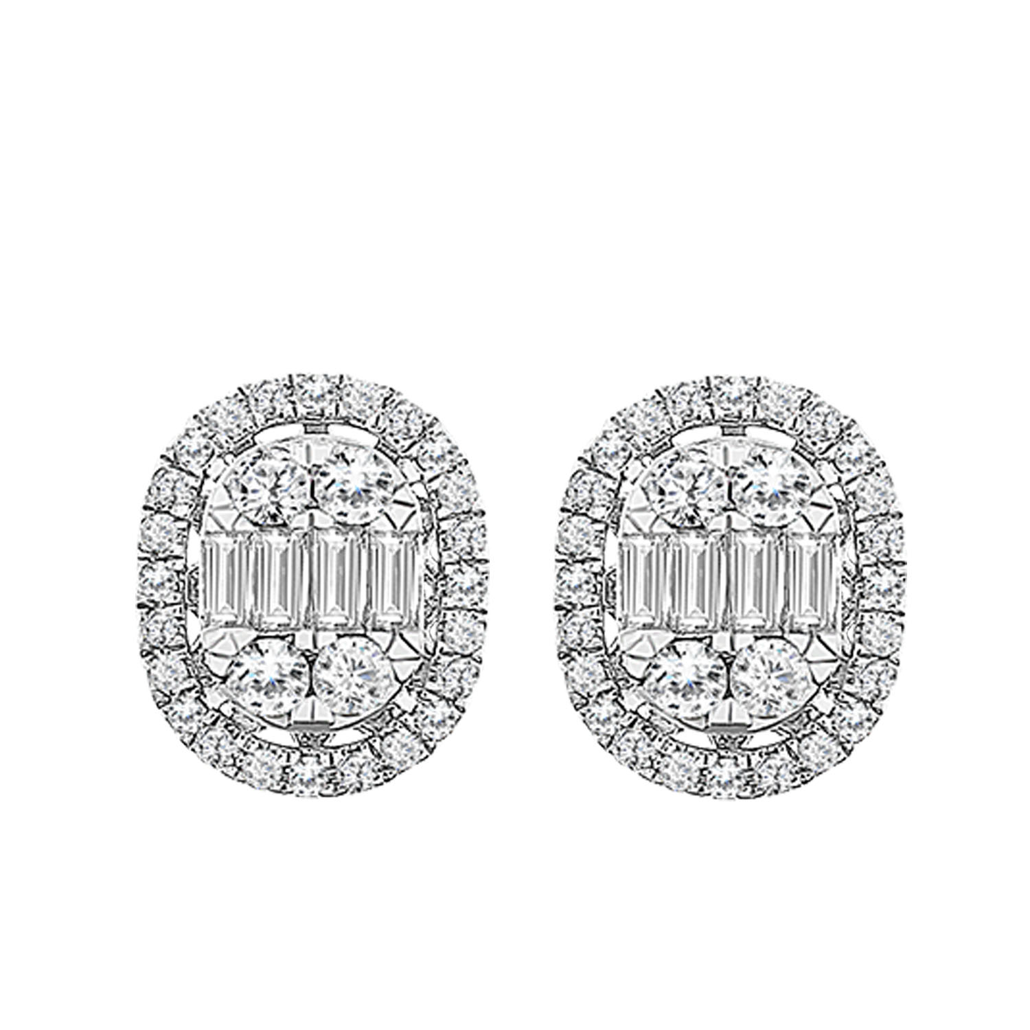 LADIES EARRINGS 0.50CT ROUND/BAGUETTE DIAMOND 14K WHITE GOLD - Image 1