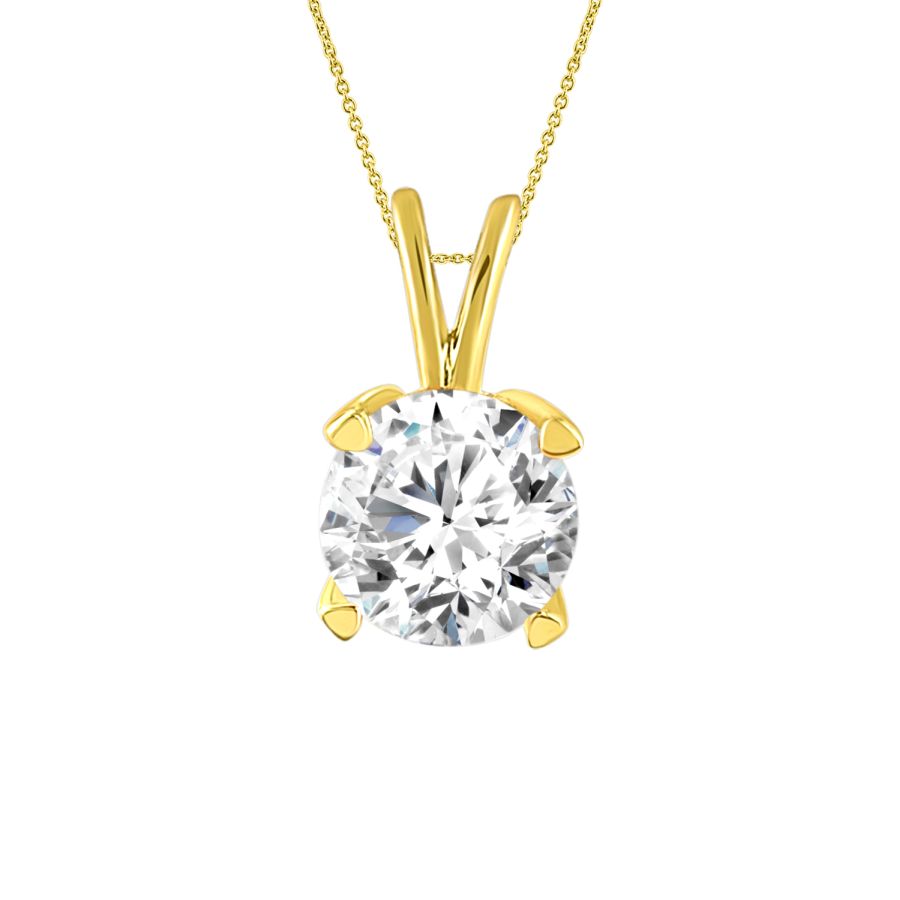 LADIES SOLITAIRE PENDANT 0.75CT ROUND DIAMOND 14K YELLOW GOLD - Image 1