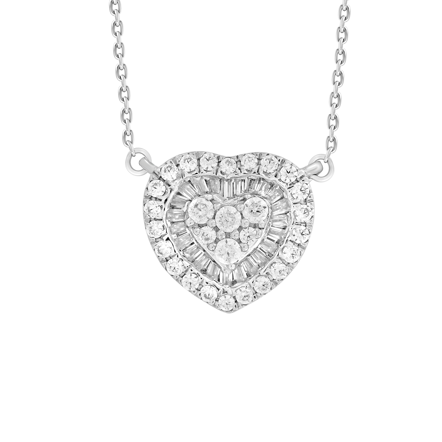 LADIES NECKLACE 0.50CT ROUND/BAGUETTE DIAMOND 10K WHITE GOLD - Image 1