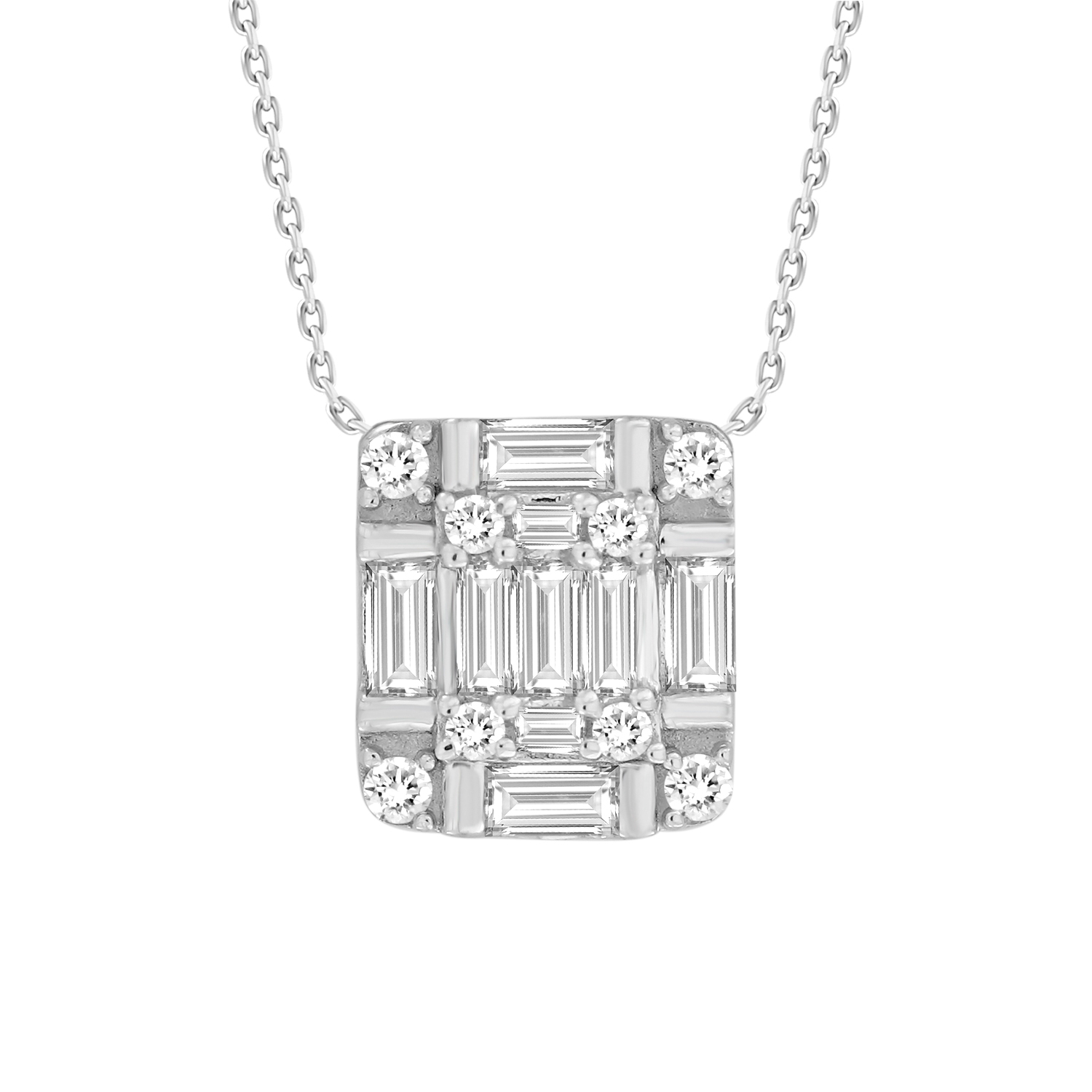 LADIES PENDANT WITH CHAIN 0.25CT ROUND/BAGUETTE DIAMOND 14K WHITE GOLD - Image 1
