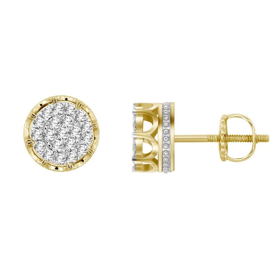 EARRINGS 1.50CT ROUND DIAMOND 10K YELLOW GOLD - Image 1
