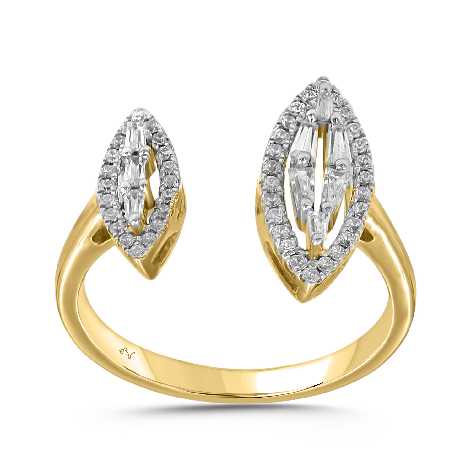 LADIES RING 0.40CT ROUND/BAGUETTE DIAMOND 14K YELLOW GOLD - Image 1