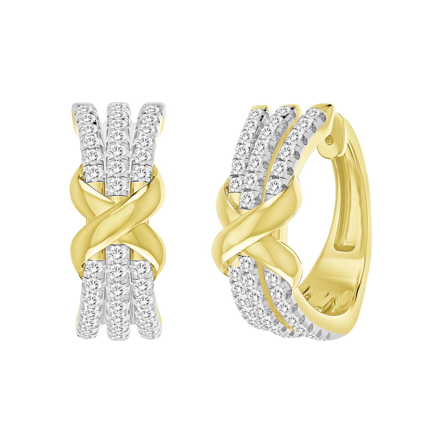 LADIES EARRINGS 0.33CT ROUND DIAMOND 14K YELLOW GOLD - Image 1