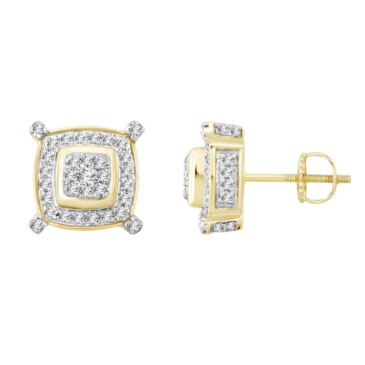 LADIES EARRINGS 0.50CT ROUND DIAMOND 10K YELLOW GOLD - Image 1