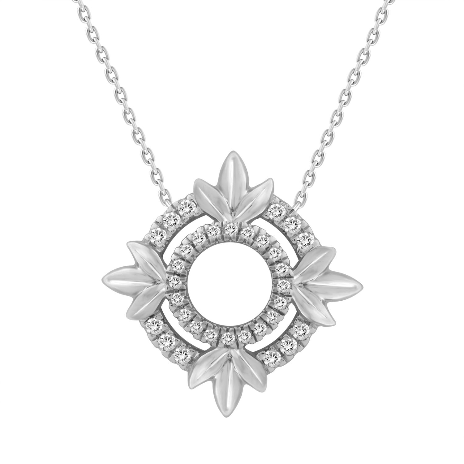 LADIES NECKLACE 0.16CT ROUND DIAMOND 10K WHITE GOLD - Image 1