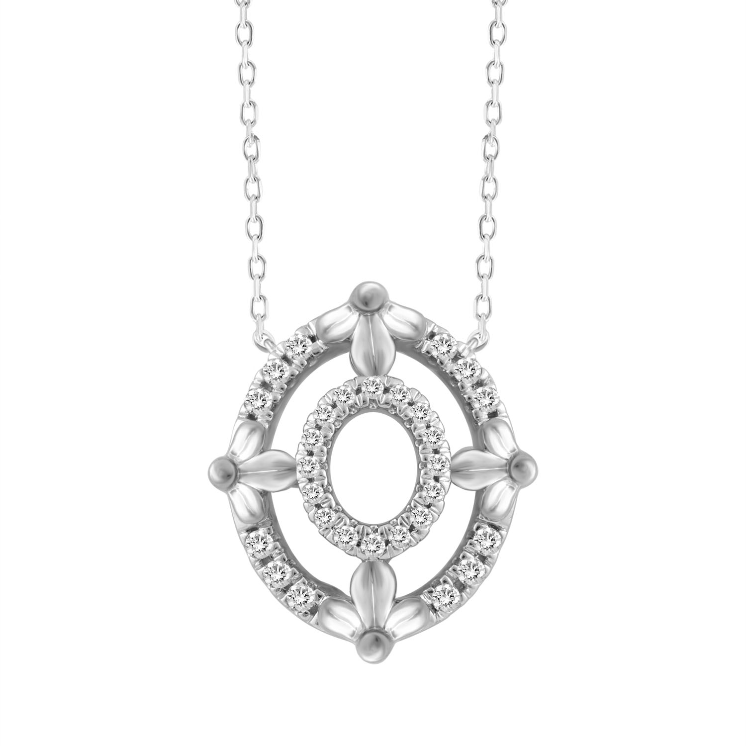 LADIES NECKLACE 0.16CT ROUND DIAMOND 10K WHITE GOLD - Image 1