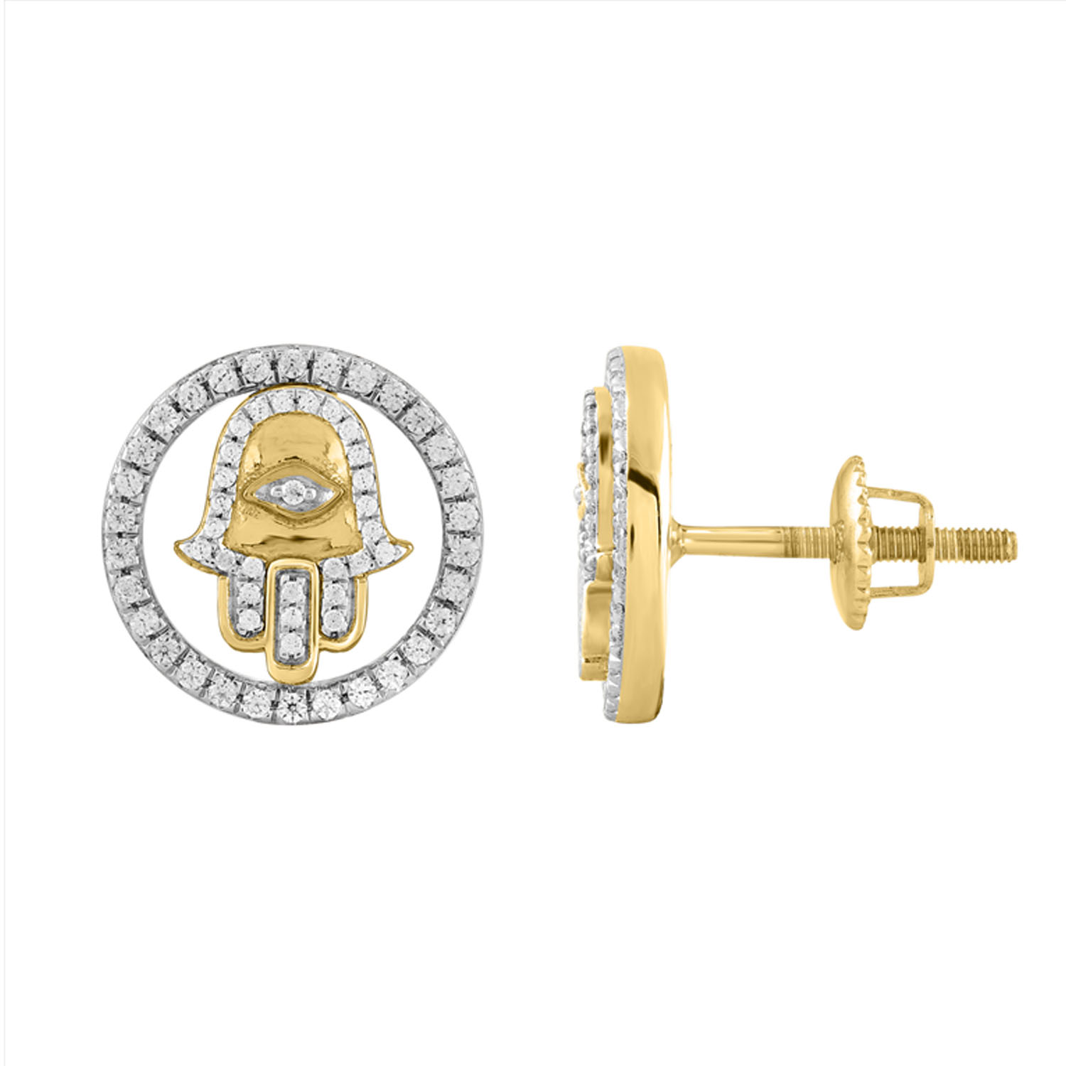 LADIES EARRING 0.25CT ROUND DIAMOND 10K YELLOW GOLD - Image 1