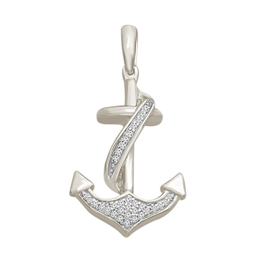 LADIES PENDANT WITH CHAIN 0.05CT ROUND DIAMOND 10K WHITE GOLD - Image 1