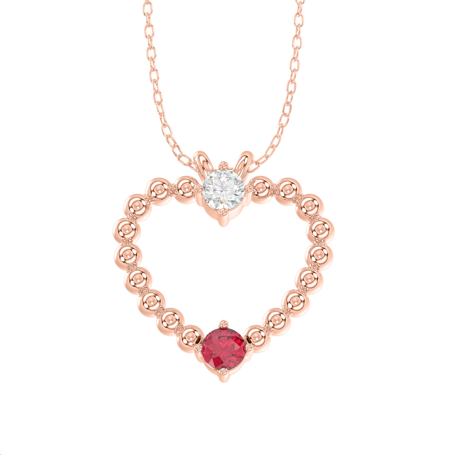 LADIES PENDANT WITH CHAIN 0.15CT ROUND/RUBY DIAMOND 14K ROSE GOLD (RUBY ROUND DIAOND- 0.10CT) - Image 1