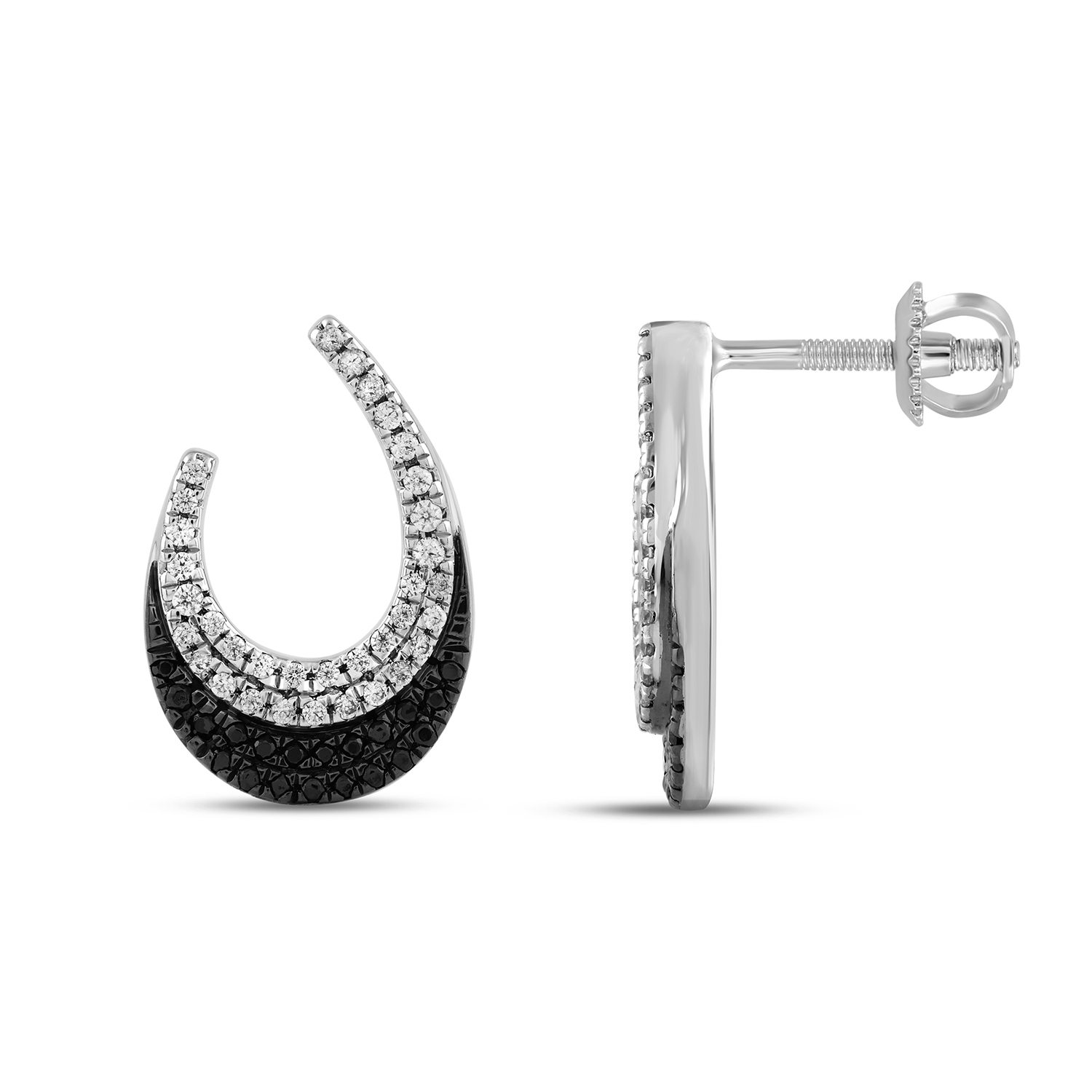 LADIES EARRINGS 0.33CT BLACK/ROUND DIAMOND 14K WHITE GOLD - Image 1