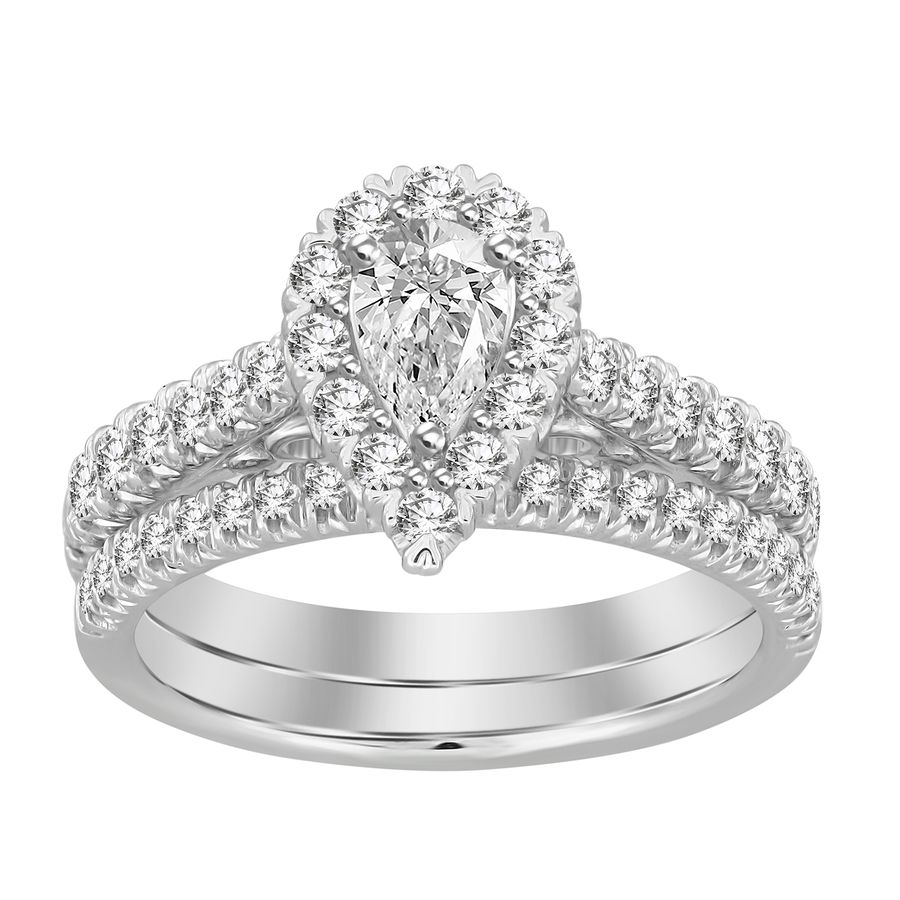 LADIES BRIDAL SET 1.00CT ROUND DIAMOND 14K WHITE GOLD - Image 1