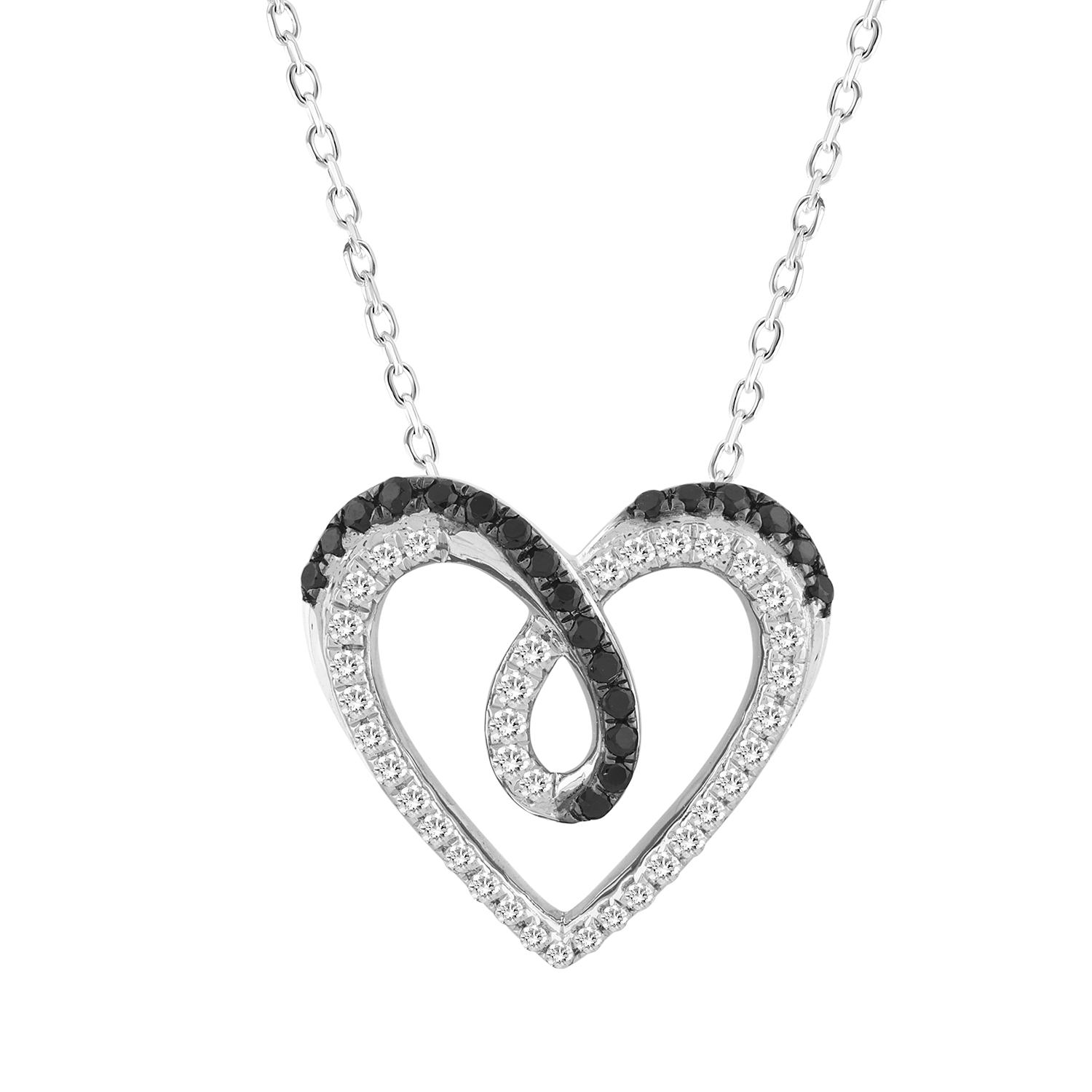 LADIES PENDANT WITH CHAIN 0.25CT ROUND/BLACK DIAMOND 14K WHITE GOLD - Image 1