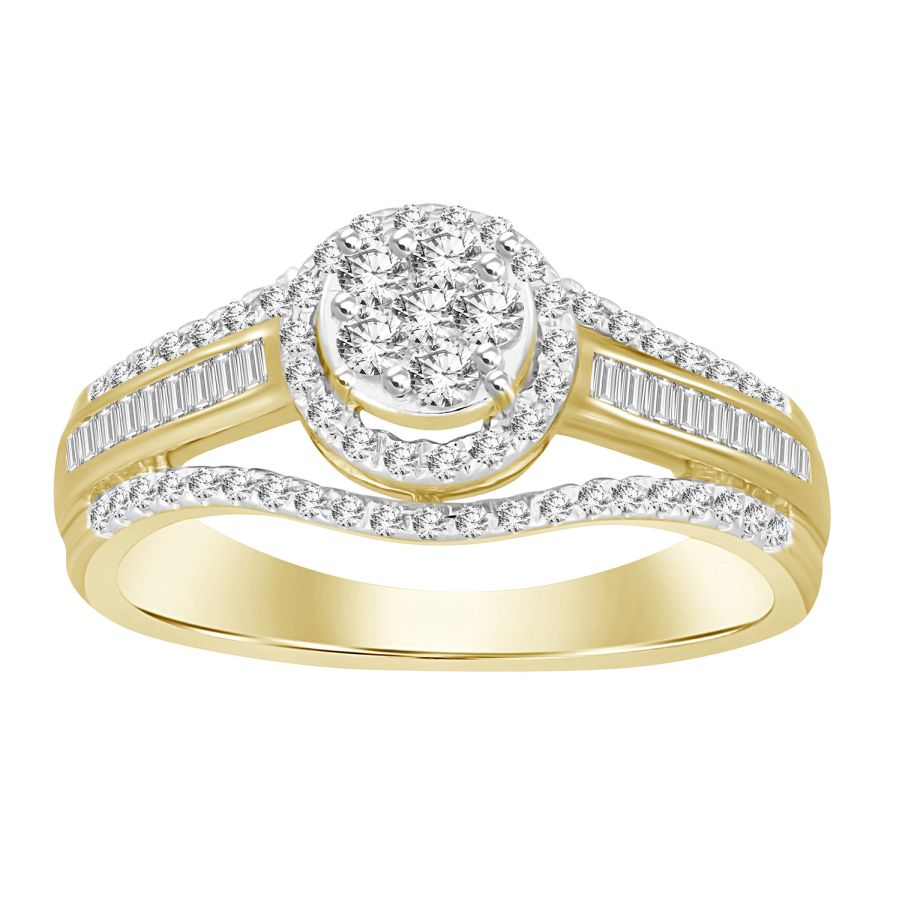 LADIES RING 0.50CT ROUND/BAGUETTE DIAMOND 10K YELLOW GOLD - Image 1