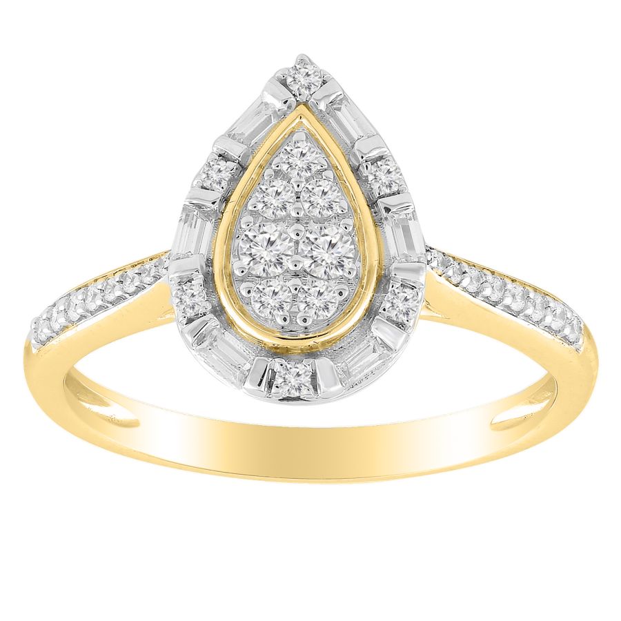 LADIES RING 0.33CT ROUND/BAGUETTE DIAMOND 10K YELLOW GOLD - Image 1