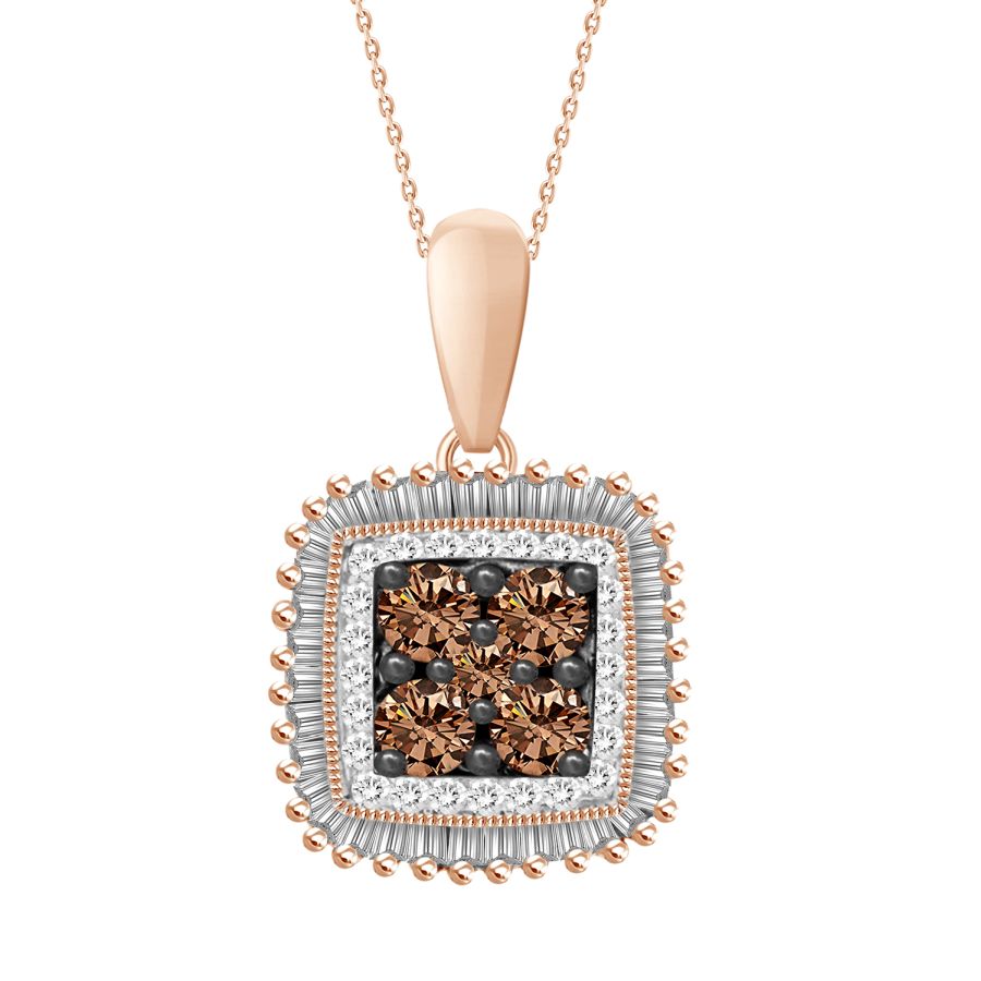 LADIES PENDANT 0.35CT ROUND/BAGUETTE DARK BROWN DIAMOND 14K ROSE GOLD (SI QUALITY) - Image 1