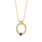 14K Yellow Gold 0.15Ct Blue Sapphire & Diamond Necklace For Women Natural Round Sapphire Ladies Jewelry - Image 3