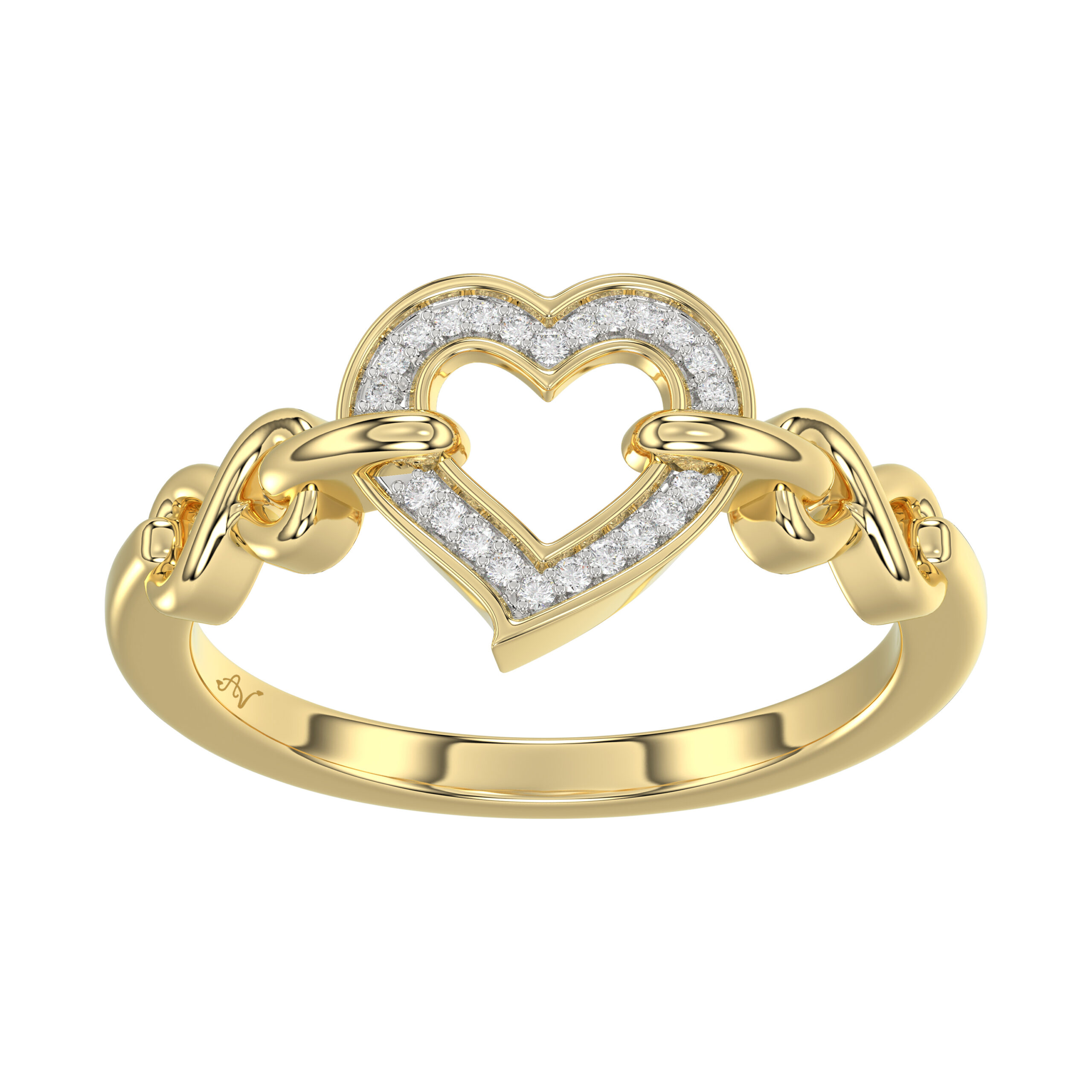 Elegant 10K Yellow Gold 0.05Ct Ladies Ring With Heart Shape Design And Sparkling Round Diamonds. A Charming And Meaningful Gift Jewelry Piece For Her. - Image 1