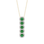 14K Yellow Gold 1.80Ct Emerald And Round Diamond Pendant For Women. A Refined Luxury Jewelry Design Includes Chain