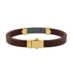 Men�S Sterling Silver Yellow Bracelet With Brown Leather Strap And Central Black Accent � 0.25Ct - Image 2