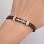Men�S Sterling Silver Yellow Bracelet With Brown Leather Strap And Central Black Accent � 0.25Ct - Image 4