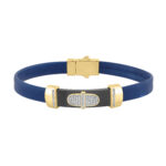 0.25 Ct Round Diamond Men�S Bracelet Yellow Gold With Rubber Strap (Blue/Black)