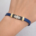 0.25 Ct Round Diamond Men�S Bracelet Yellow Gold With Rubber Strap (Blue/Black) - Image 4