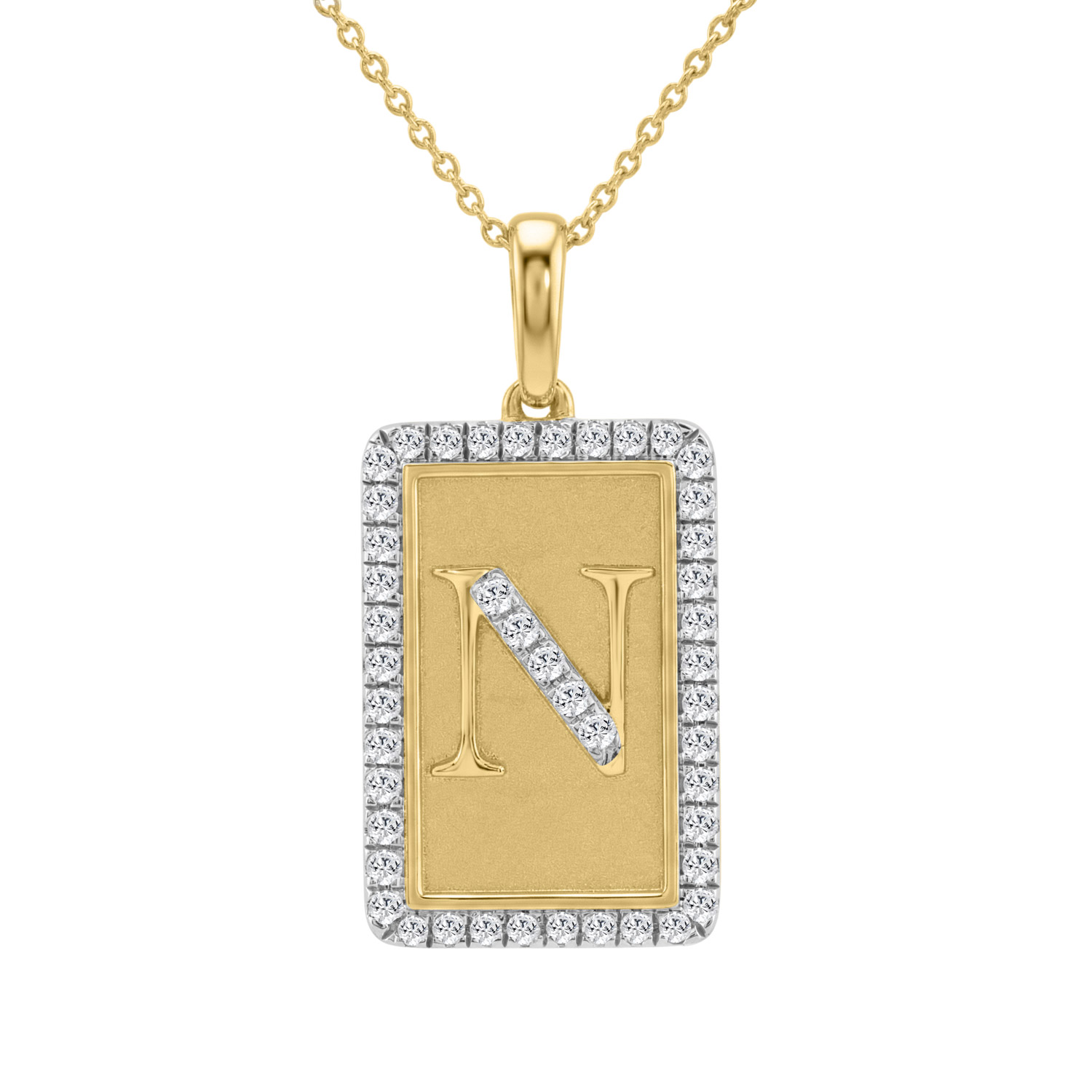 Elegant Ladies 0.20Ct Round Diamond �N Alphabet Fashion Pendant With Chain � 10K Yellow Gold - Image 1
