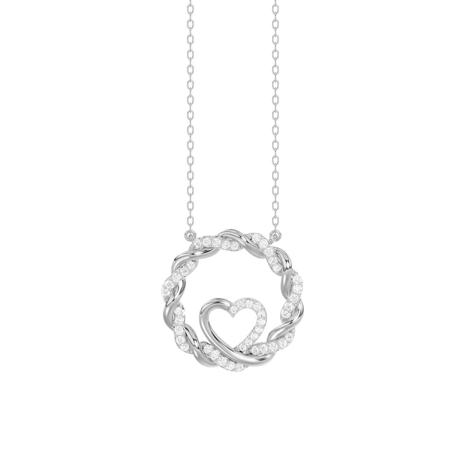 ELEGANCE�10K WHITE GOLD 0.15CT TWISTED CIRCLE HEART & LADIES PENDANT ROUND DIAMOND WITH CHAIN - Image 1