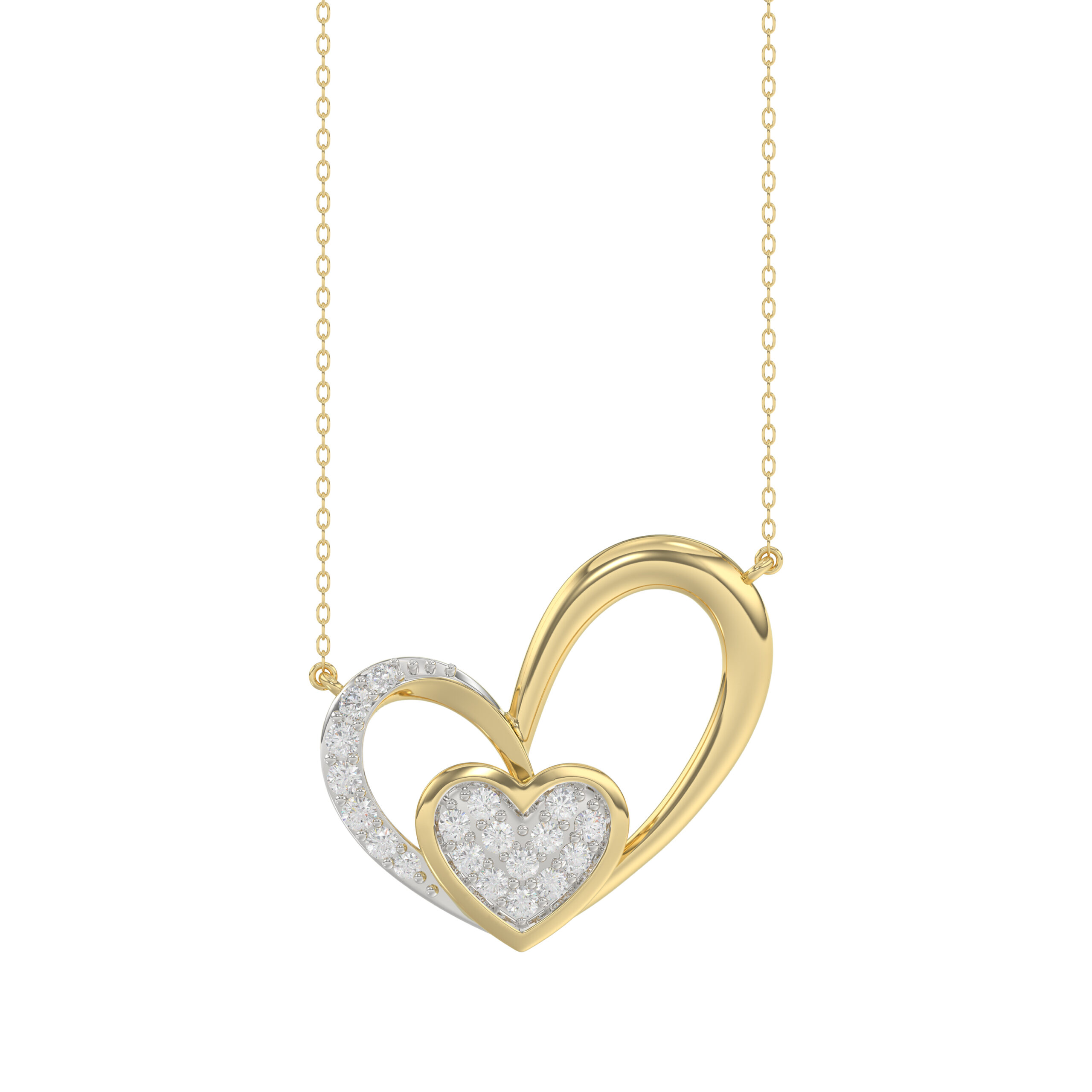 Elegant 10K Yellow Gold Fashion Pendant Featuring A Double Heart Design With 0.15 Ct Round Diamonds. A Romantic And Stylish Ladies Jewelry - Image 1