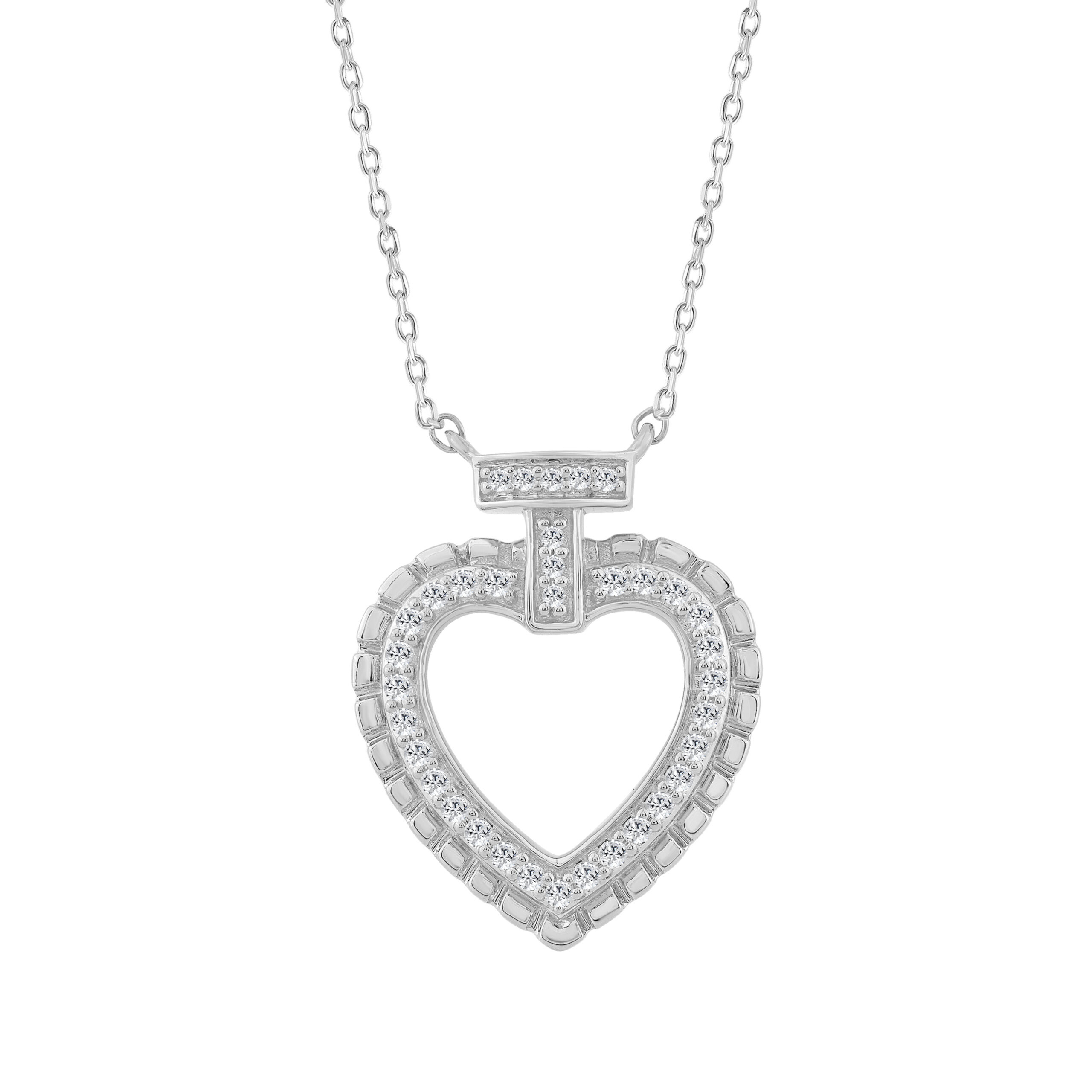 ELEGANCE�10K WHITE GOLD 0.15CT TWISTED CIRCLE HEART & LADIES PENDANT ROUND DIAMOND WITH CHAIN - Image 1