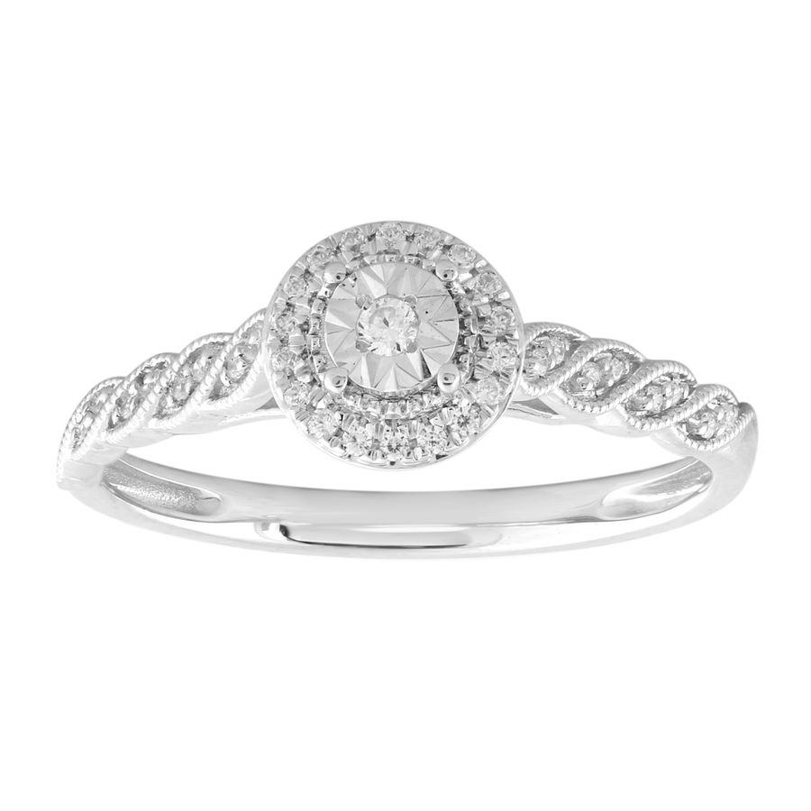 LADIES RING 0.10CT ROUND DIAMOND 10K WHITE GOLD - Image 1