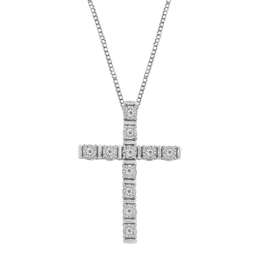 LADIES PENDANT WITH CHAIN 0.10CT ROUND DIAMOND 10K WHITE GOLD - Image 1